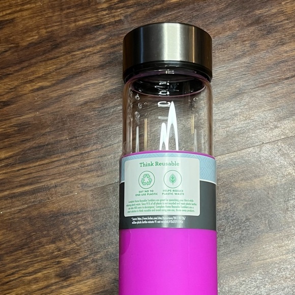 Black/Navy/Pink Wide Mouth Glass Water Bottle with Sleeve - Picture 6 of 6